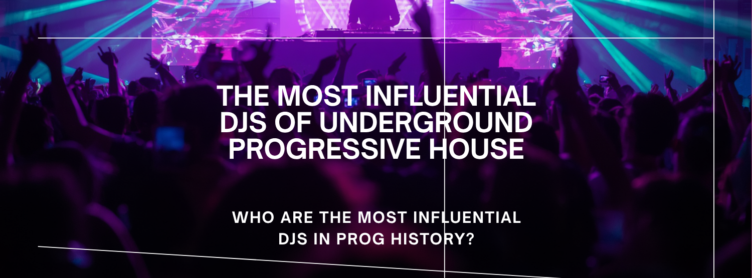 The Most Influential DJs of Underground Progressive House over a dark club crowd with stage lasers