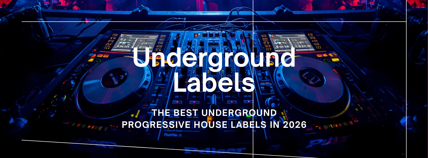 The Best Underground Progressive House Labels in 2026 over a full-bleed DJ booth and CDJ decks