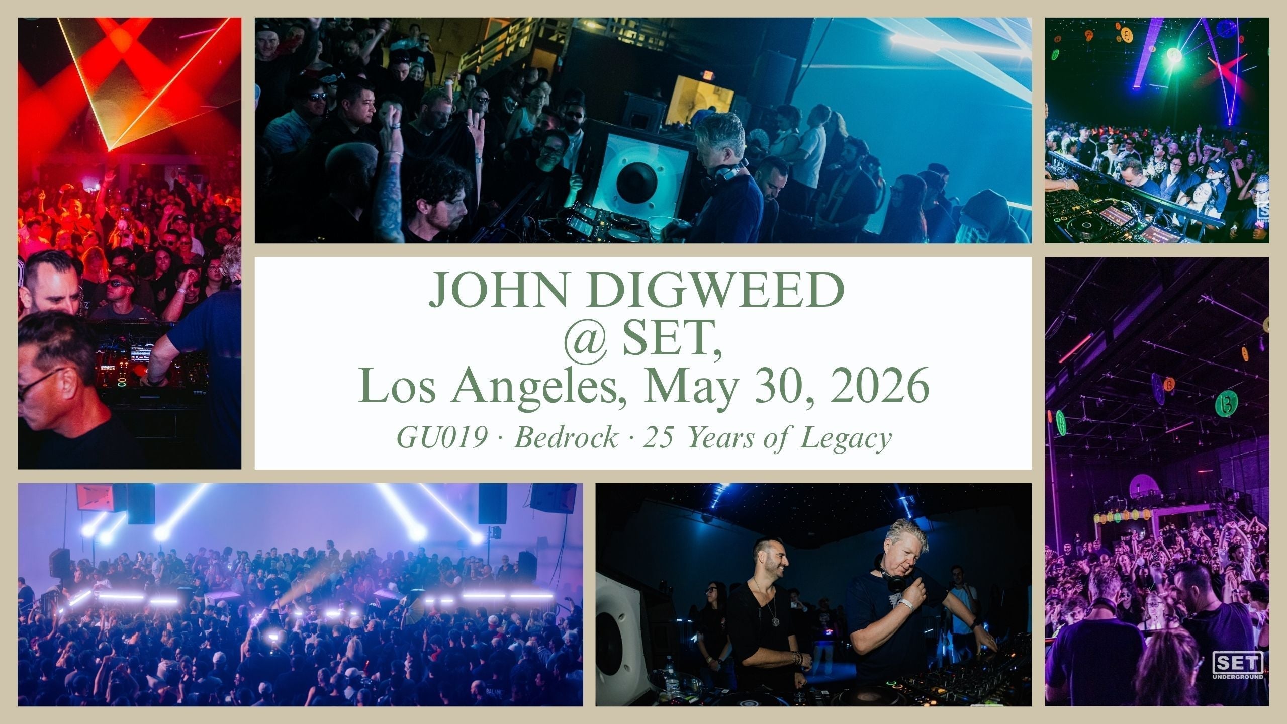 John Digweed DJing at the SET Underground warehouse party in Los Angeles — Pangea Recordings GU019 feature
