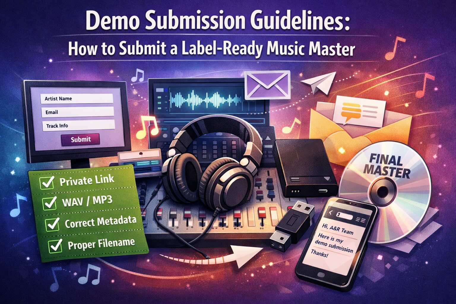 Electronic music producer preparing a label-ready master for demo submission